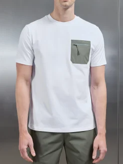 Active Cargo Pocket T-Shirt - White Olive