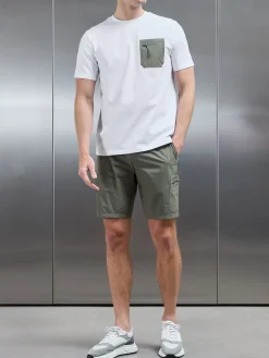 Active Cargo Pocket T-Shirt - White Olive