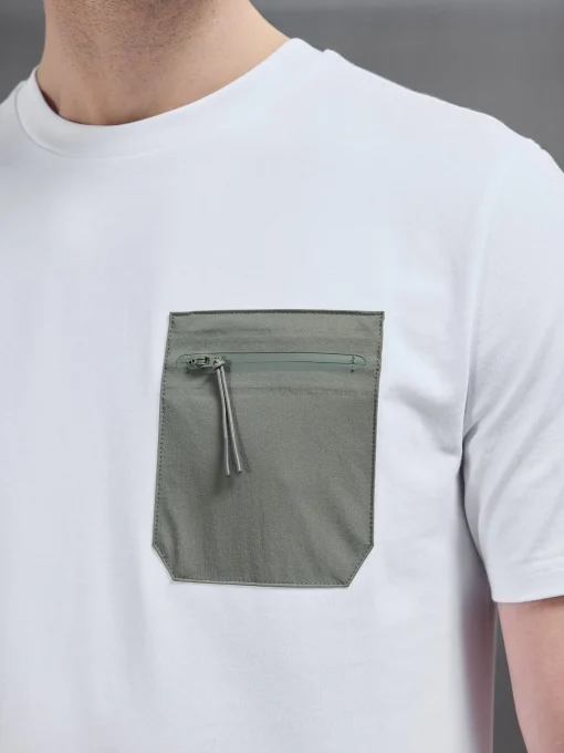 Active Cargo Pocket T-Shirt - White Olive