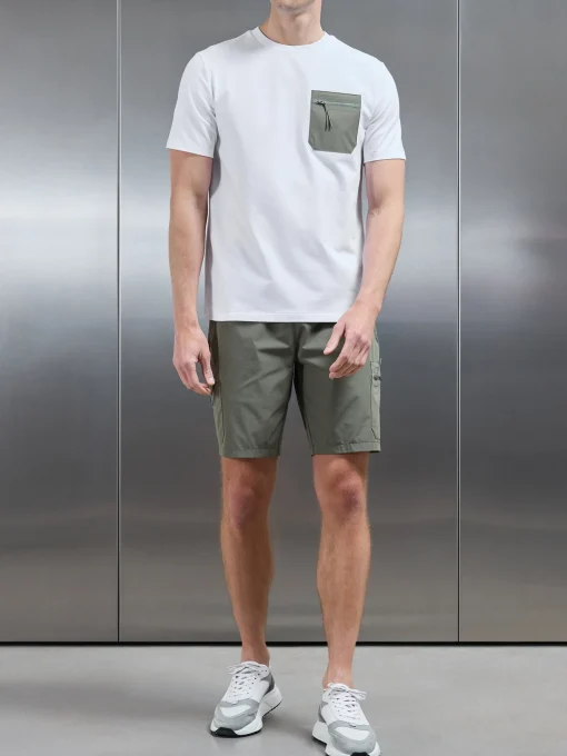 Active Cargo Pocket T-Shirt - White Olive