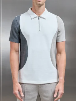 Cavour Colour Block Zip Polo Shirt - White