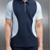 Cavour Colour Block Zip Polo Shirt - Navy