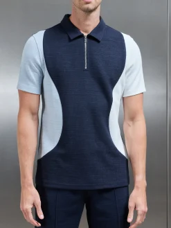 Cavour Colour Block Zip Polo Shirt - Navy