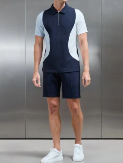 Cavour Colour Block Zip Polo Shirt - Navy