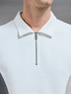 Cavour Colour Block Zip Polo Shirt - White