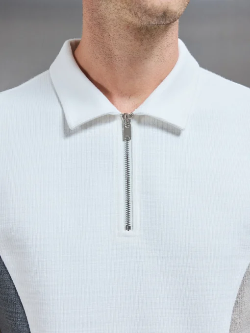 Cavour Colour Block Zip Polo Shirt - White