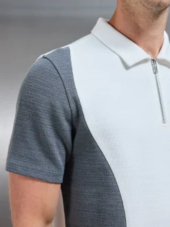 Cavour Colour Block Zip Polo Shirt - White