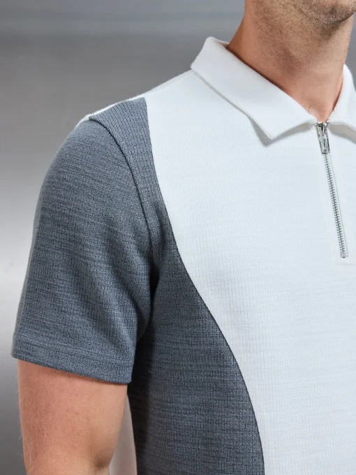 Cavour Colour Block Zip Polo Shirt - White