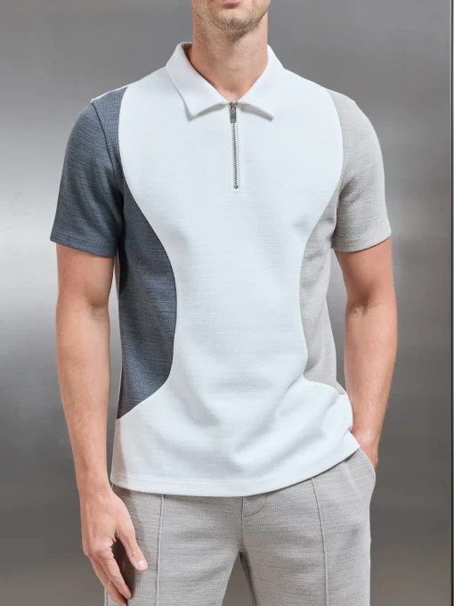 Cavour Colour Block Zip Polo Shirt - White
