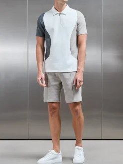 Cavour Colour Block Zip Polo Shirt - White