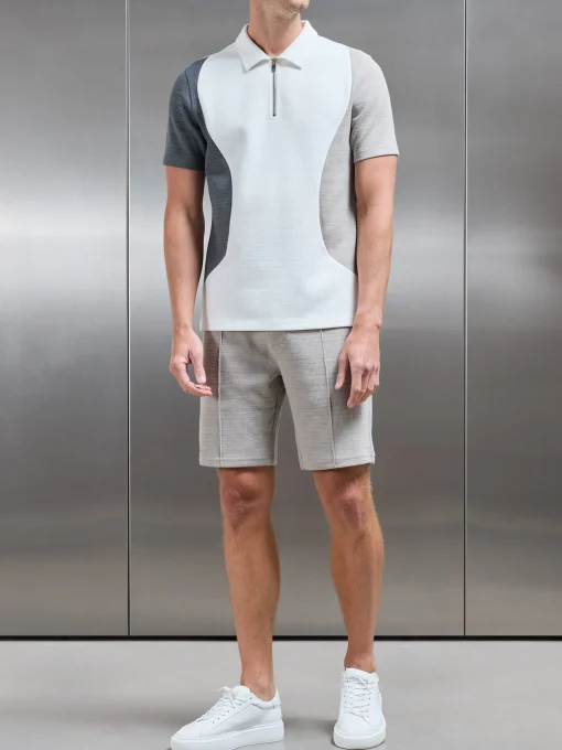 Cavour Colour Block Zip Polo Shirt - White