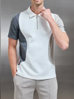 Cavour Colour Block Zip Polo Shirt - White