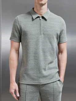 Cavour Textured Zip Polo Shirt - Olive