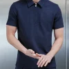 Cavour Textured Zip Polo Shirt - Navy
