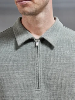 Cavour Textured Zip Polo Shirt - Olive