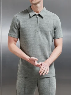 Cavour Textured Zip Polo Shirt - Olive