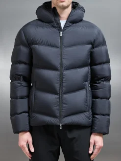 Chevron Puffer Jacket - Black