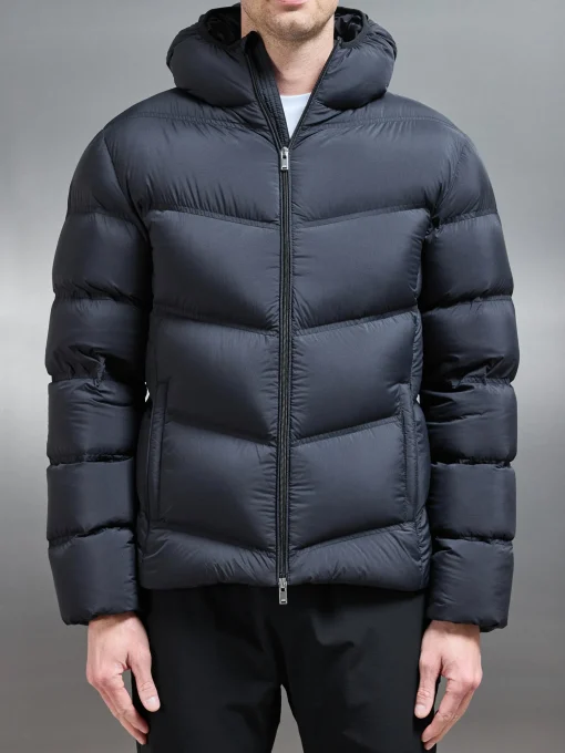Chevron Puffer Jacket - Black