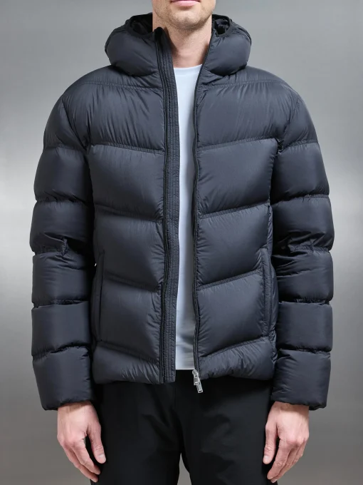 Chevron Puffer Jacket - Black