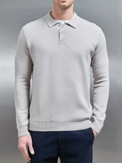 Chunky Knitted Polo Shirt - Stone