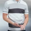 Colour Block Knitted Zip Polo Shirt - Grey