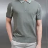Colour Block Zip Polo Shirt - Sage