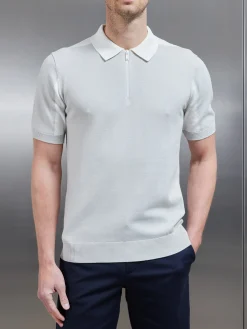 Colour Block Zip Polo Shirt - Mid Grey