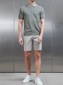 Colour Block Zip Polo Shirt - Sage