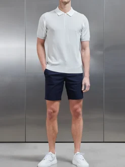 Colour Block Zip Polo Shirt - Mid Grey