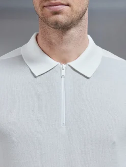 Colour Block Zip Polo Shirt - Mid Grey