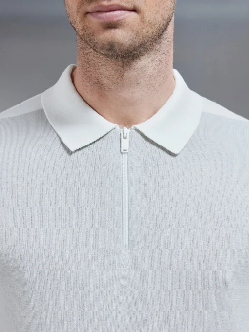 Colour Block Zip Polo Shirt - Mid Grey