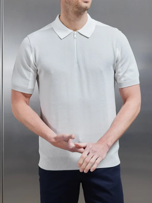 Colour Block Zip Polo Shirt - Mid Grey
