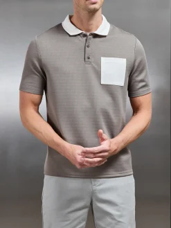 Contrast Pocket Polo Shirt - Taupe Off White