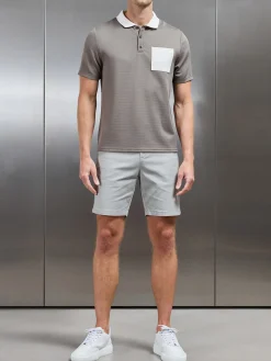 Contrast Pocket Polo Shirt - Taupe Off White