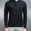Cotton & Silk Long Sleeve Button Polo Shirt - Black