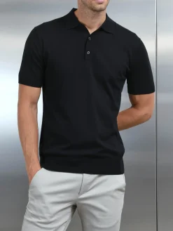 Cotton and Silk Polo Shirt - Black