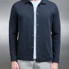 Cotton Jersey Popper Overshirt - Navy