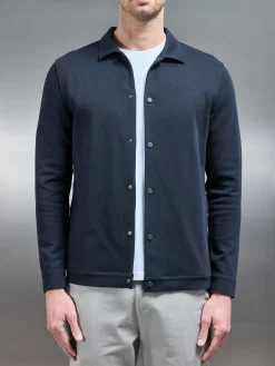 Cotton Jersey Popper Overshirt - Navy
