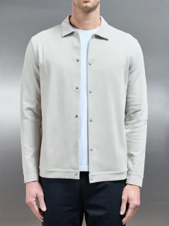 Cotton Jersey Popper Overshirt - Stone
