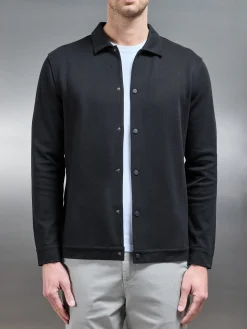 Cotton Jersey Popper Overshirt - Black