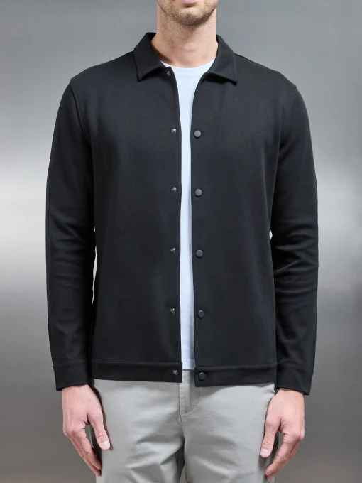 Cotton Jersey Popper Overshirt - Black