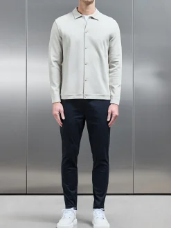Cotton Jersey Popper Overshirt - Stone