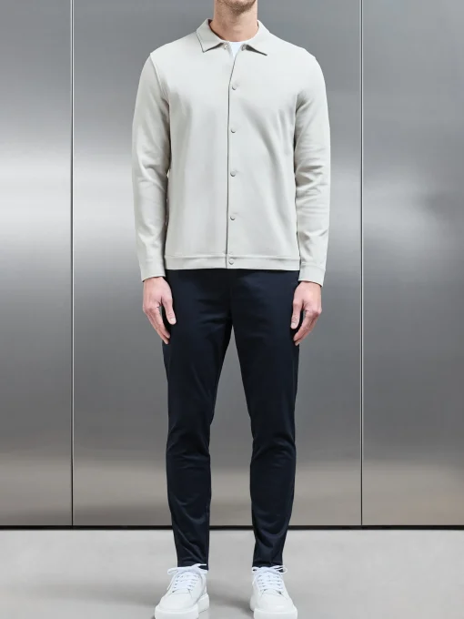 Cotton Jersey Popper Overshirt - Stone