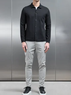 Cotton Jersey Popper Overshirt - Black