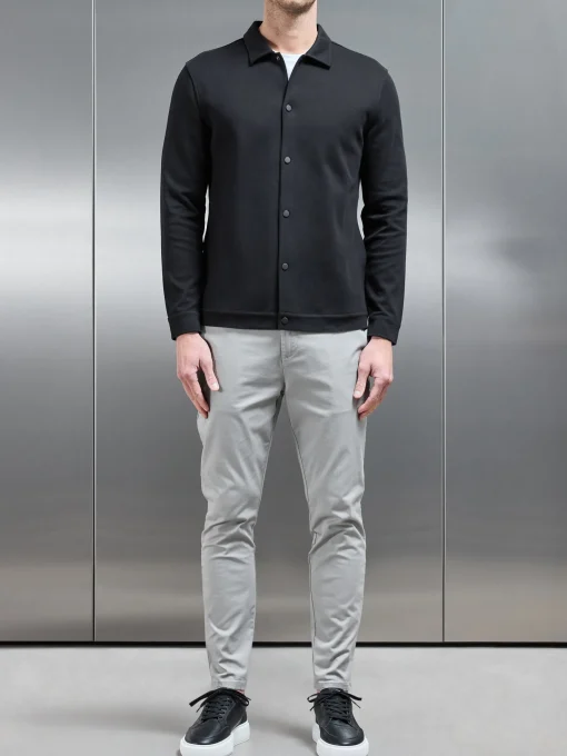 Cotton Jersey Popper Overshirt - Black