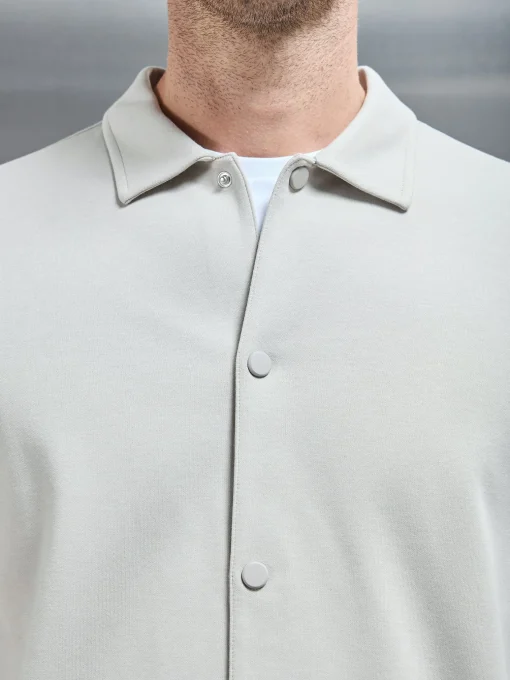 Cotton Jersey Popper Overshirt - Stone