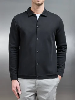 Cotton Jersey Popper Overshirt - Black