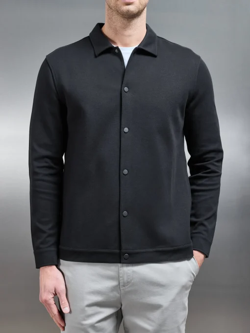 Cotton Jersey Popper Overshirt - Black