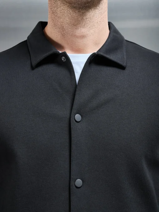 Cotton Jersey Popper Overshirt - Black