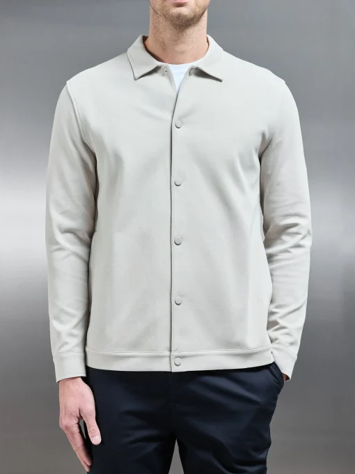 Cotton Jersey Popper Overshirt - Stone